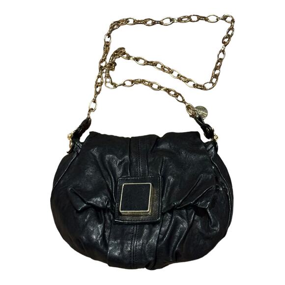 Gustto soft black leather shoulder back with gold hardware and strap - Picture 1 of 12